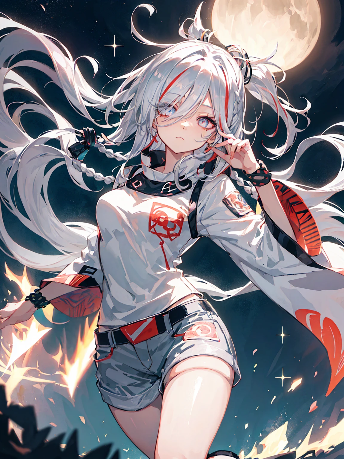 anime gir long hair, anime visual of a cute girl, anime style. 8k, pin on anime, anime vibes, anime style 4 k, anime moe artstyle, anime aesthetic, anime girl desktop background, anime visuals, anime girl with real hair, ethereal anime, anime girl with long hair, beautiful anime portrait , anime , naruto, naruto anime, sharingan background, night time, dark, sharingan, wearing naruto headband, (extremely long hair:1.4), (long wavy hair:1.4), dynamic pose, perfect body, perfect anatomy, detailed iris, sparkle eyes, star in eyes, enchanting red eyes, (multicolored eyes), (silver hair:1.3), (long hair:1.3), (hair between eyes), (hair over one eye:1.3), (floating hair:1.3)