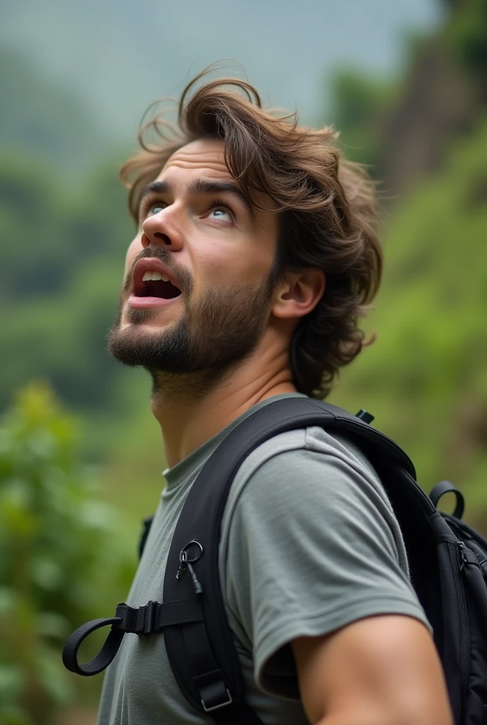IMPRESSED YOUTUBER, natural light, realistic photo, PHOTO TAKEN FROM FAR AWAY

