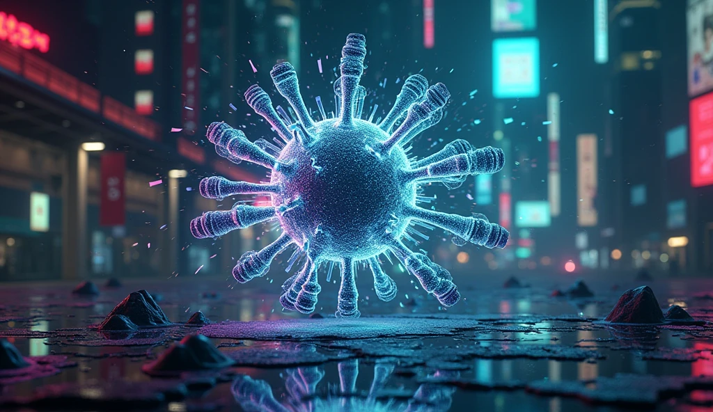 (Glitch Art), holographic WiFi virus attached