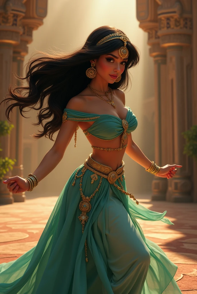 Stunning Princess Jasmine, photo in 8k, in action, cinematic.