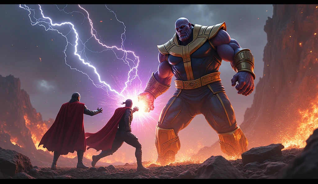 Scene 11: Encounter with the Asgardians
Thanos intercepts the Asgardians fleeing from Ragnarok, defeating Thor and Loki to seize the Space Stone.