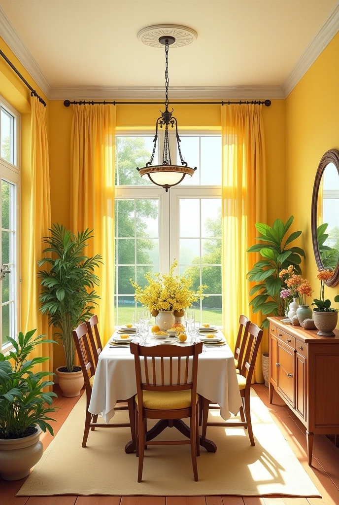 yellow themed dining room drawing