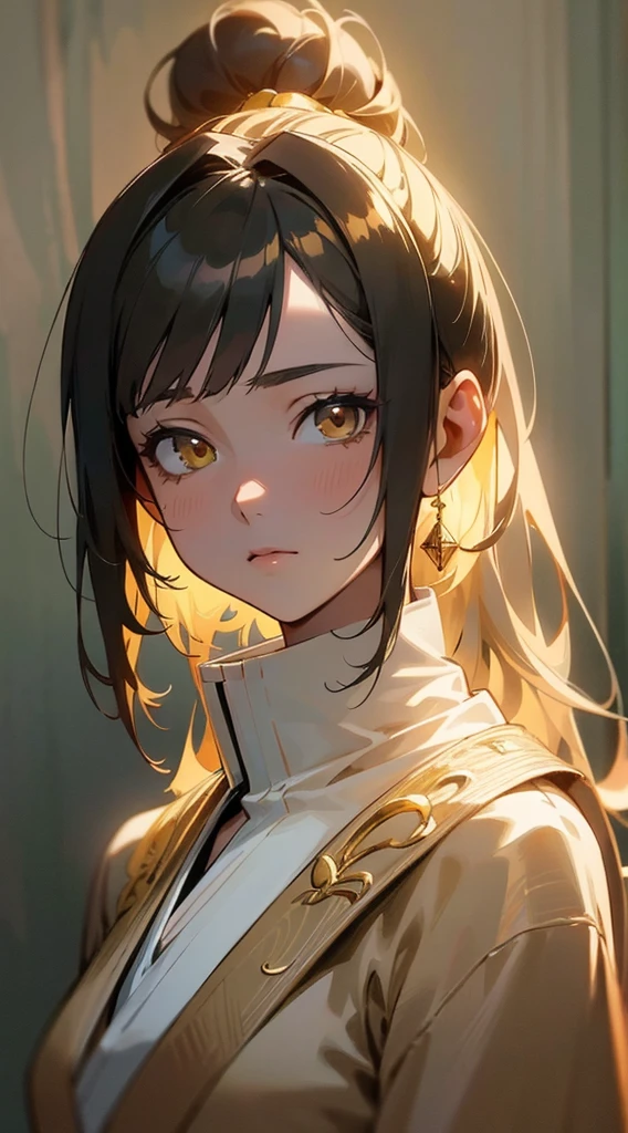 a close up of a person, anime beautiful woman, anime portrait of a woman, tall anime girl, stunning anime face portrait, female anime character, high detailed face anime, young anime woman, seinen manga portrait, beautiful anime portrait, perfect anime face,
(masterpiece, best quality:1.3),beautiful detailed glow,best illuminate,(((best quality,textile shading,ultra detailed))),extremely detailed CG unity 8k wallpaper,Highly Detailed beautiful and aesthetic,best light,high resolution,detailed,dynamic lighting ,
1Character , golden archive art style , pastel washed out colors , cell shade , soft, muted shades ,gentle colors ,
Beautiful woman , black hair , long hair in a ponytail , gold eyes , light skin , pale skin , tall, heavy bust, age 25 ,