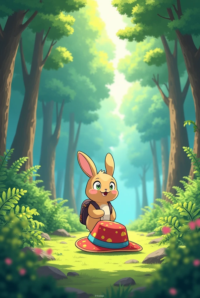 Poppo the rabbit walking through the forest。I see a colorful hat lying on the ground。
Anime taste