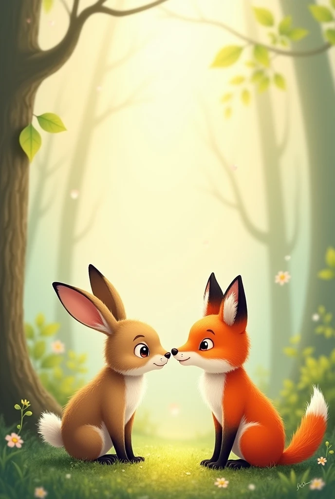 drawing (touch). a rabbit and a fox