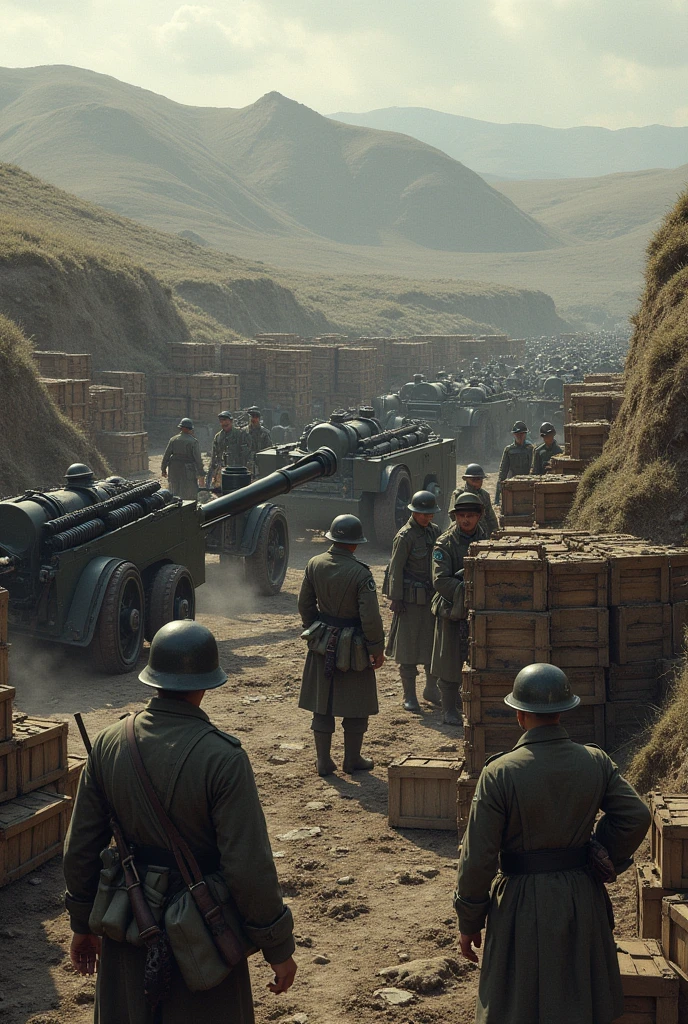 German soldiers prepared large quantities of artillery and ammunition.