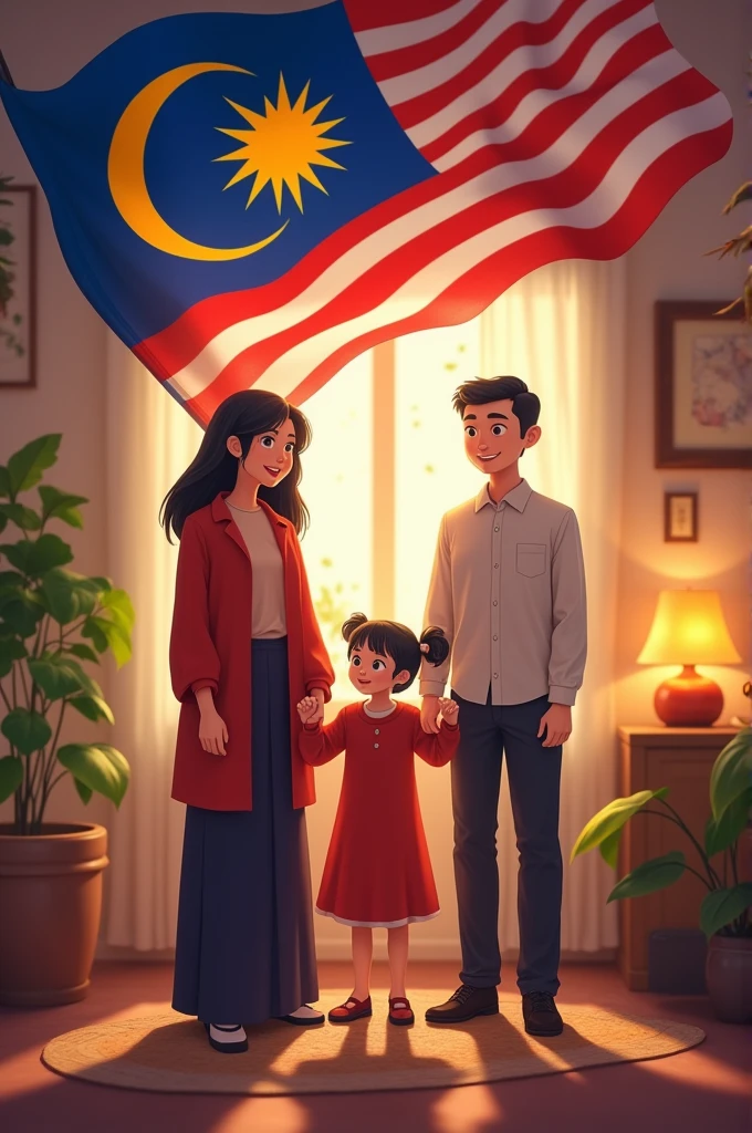 Malaysia National Day celebration at home holding the national flag
