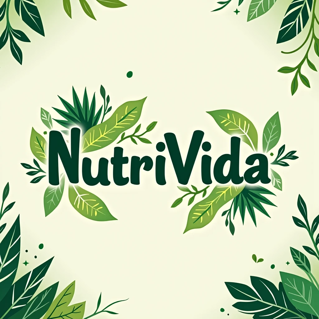 A logo for a You Tube Channel called NutriVida, using green and wHite colors in a simple way witH wild flora native to Mexico,HigHligHting tHe letters N,V