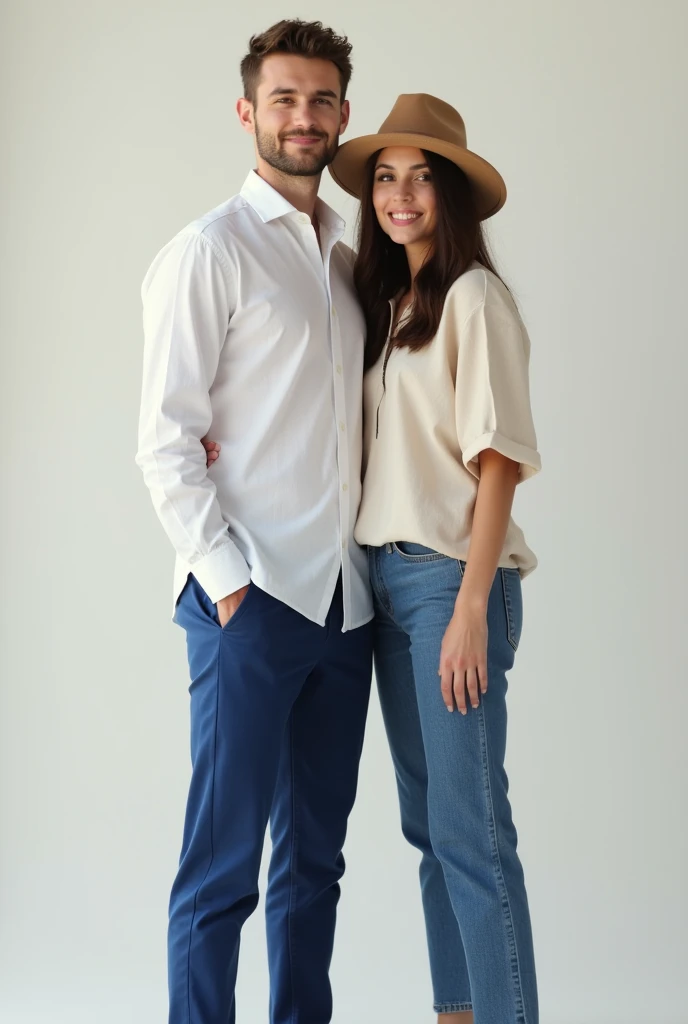 20 years old a handsome guy wore white shirt and deep blue hammer pants and his girlfriend wore plain Co-ord Set and a cute hat front photo 