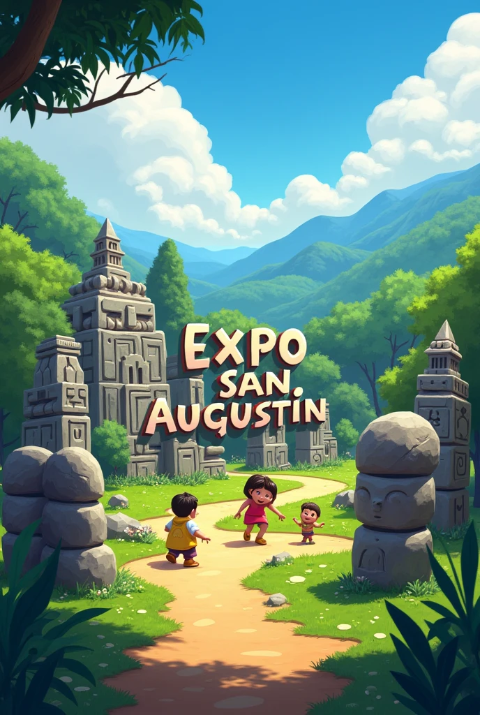 Image of San Agustín animated with the words Expo San Agustín
