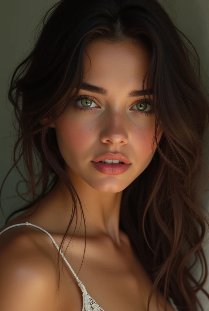 (photorealism:1.2), beautiful woman,Latina woman 20 years old brunette green eyes hyperrealistic nude sucking dick