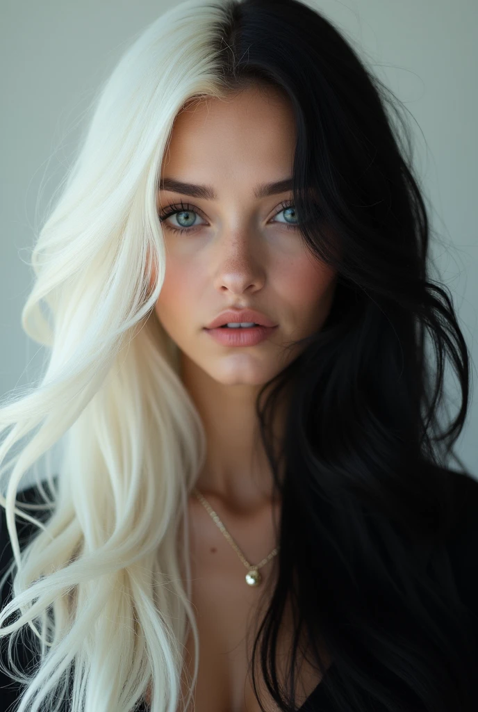 A beautiful woman with white and black highlights