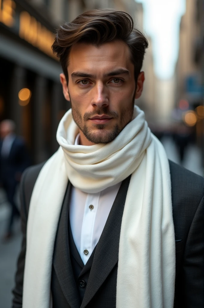 man wearing white scarf 