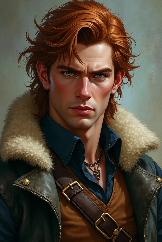 Vance Shadowbane is a seductive man with striking looks.. He possesses an imposing presence, with a height that surpasses most men and an athletic physique, carved by years of life at sea. Your face is slender, with angular features that highlight its intense expression. Her hair is reddish brown, falling disorderly over their shoulders, and your eyes are an intense green, that seem to penetrate the soul of anyone who dares to cross their path. Vance wears dark leather clothing, worn out by time, but still maintain a touch of elegance.