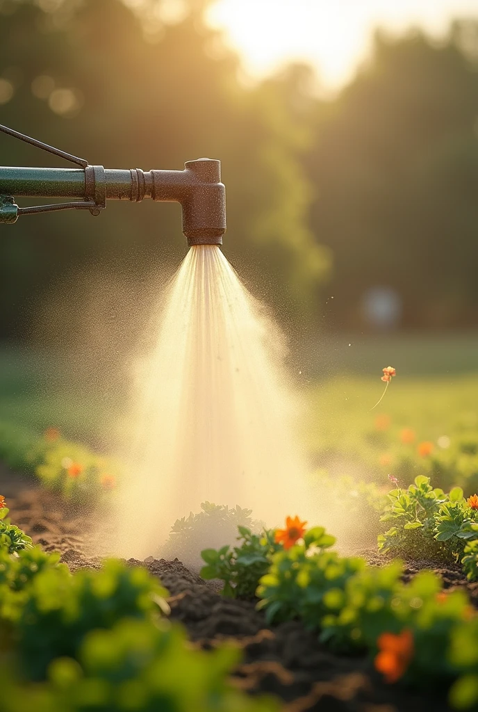 replace this water with a powder being released in an irrigator



