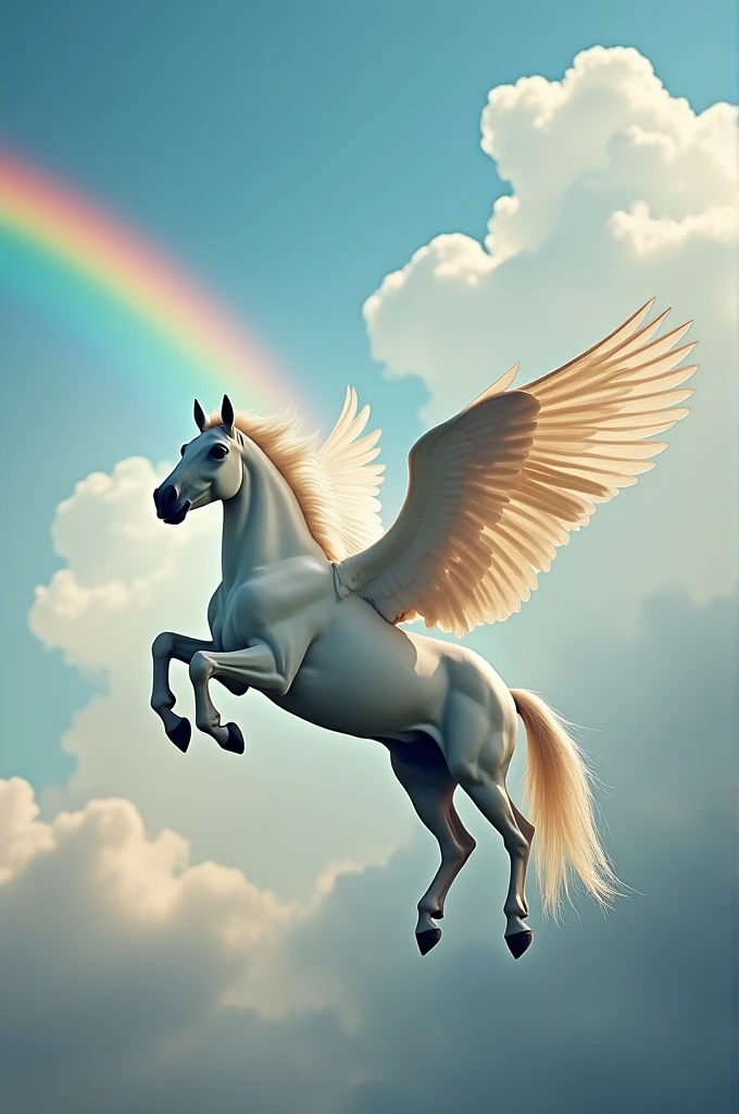 Pegasus flying over a rainbow 