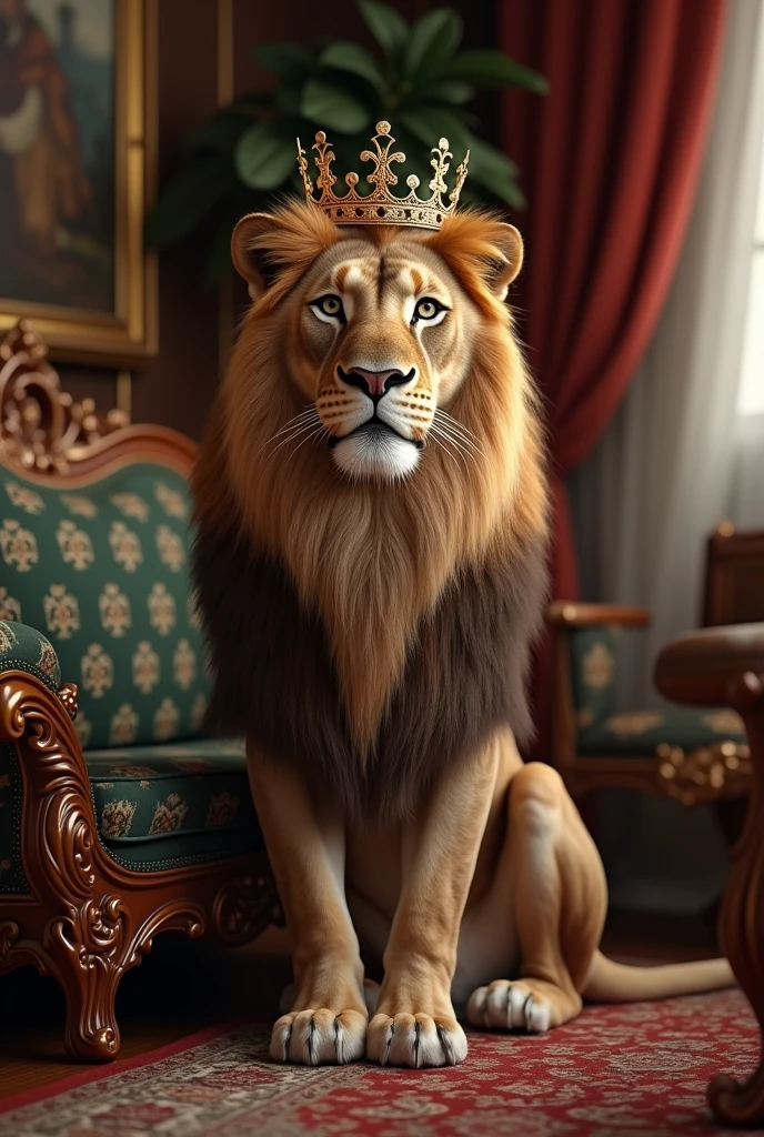 Lion with crown in a house