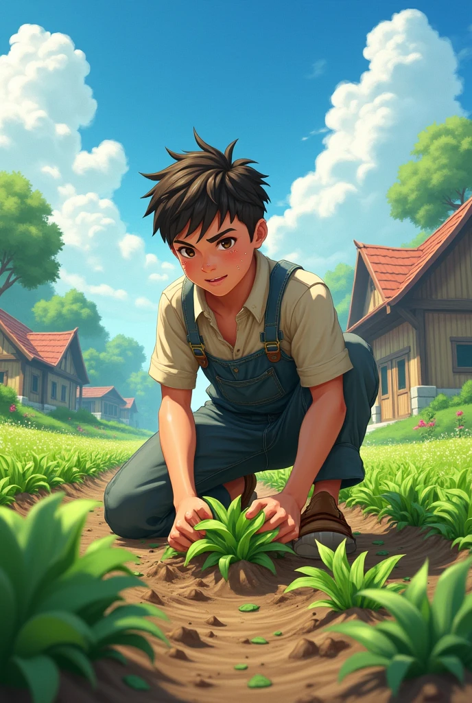 (photoanime) boy who is working in agriculture

