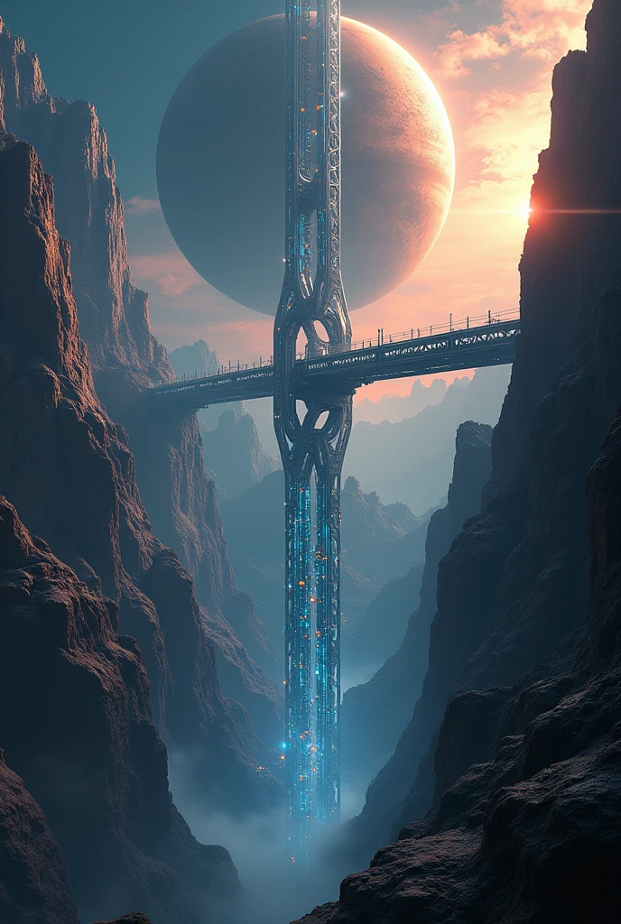 nsfw、masterpiece, Highest quality, sf、No people、cyber punk、(２A long chain connecting two planets)、