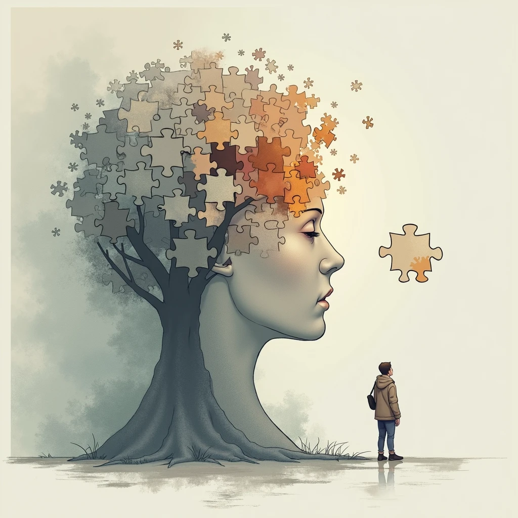 As more pieces fit into place, the puzzle transforms into a beautiful picture, representing the transformation of one's life, Illustration Drawing Stoicism