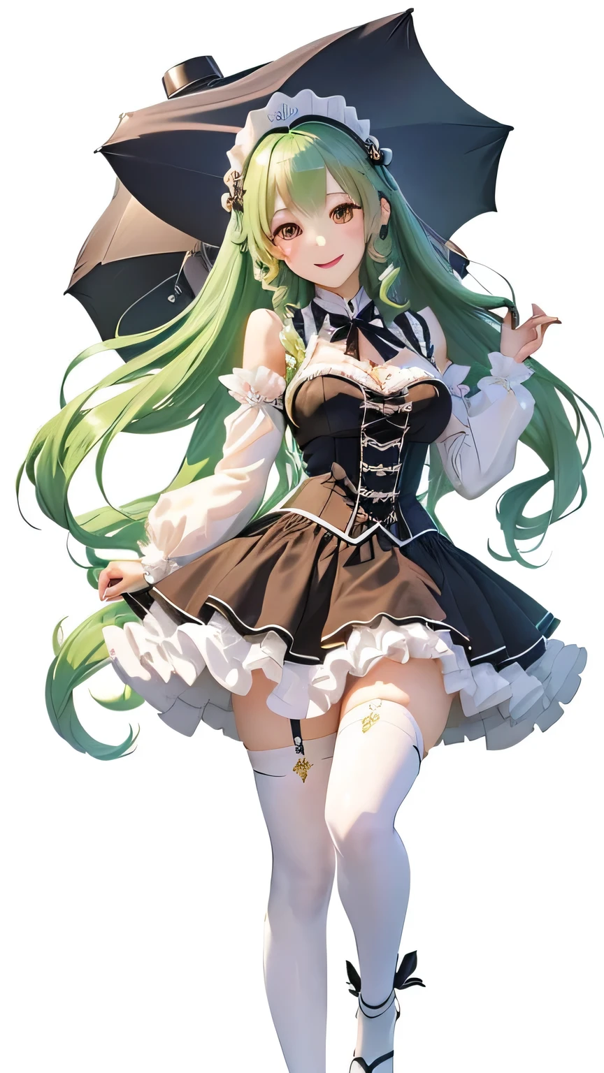 wear skirt,Maid costume,Green hair and skirt, Happy smile,High-definition details,Cute anime girl wearing a beautiful skirt, Ink art animation, , long hair anime girl, Wear, Cute girl anime visual, Anime Characters art, Official Character Art, Beautiful anime girl, pretty Anime Characters design, Anime Characters, Cute anime girl