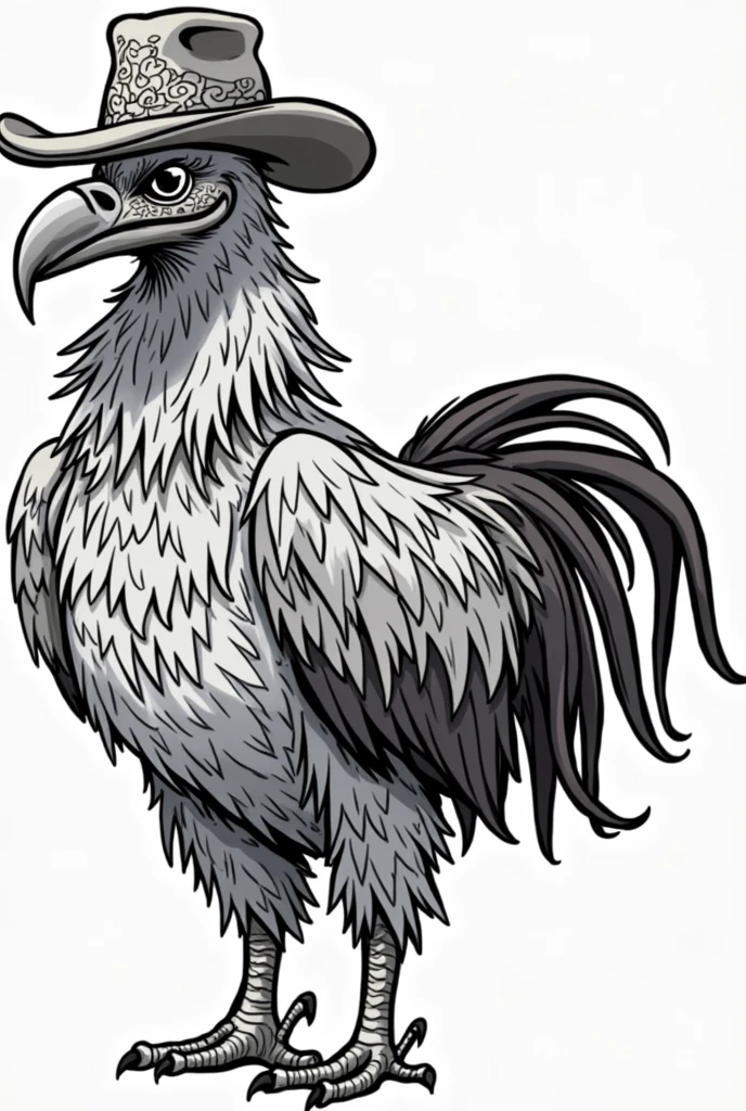 Vulture with cowboy hat but with the same style as the rooster image 