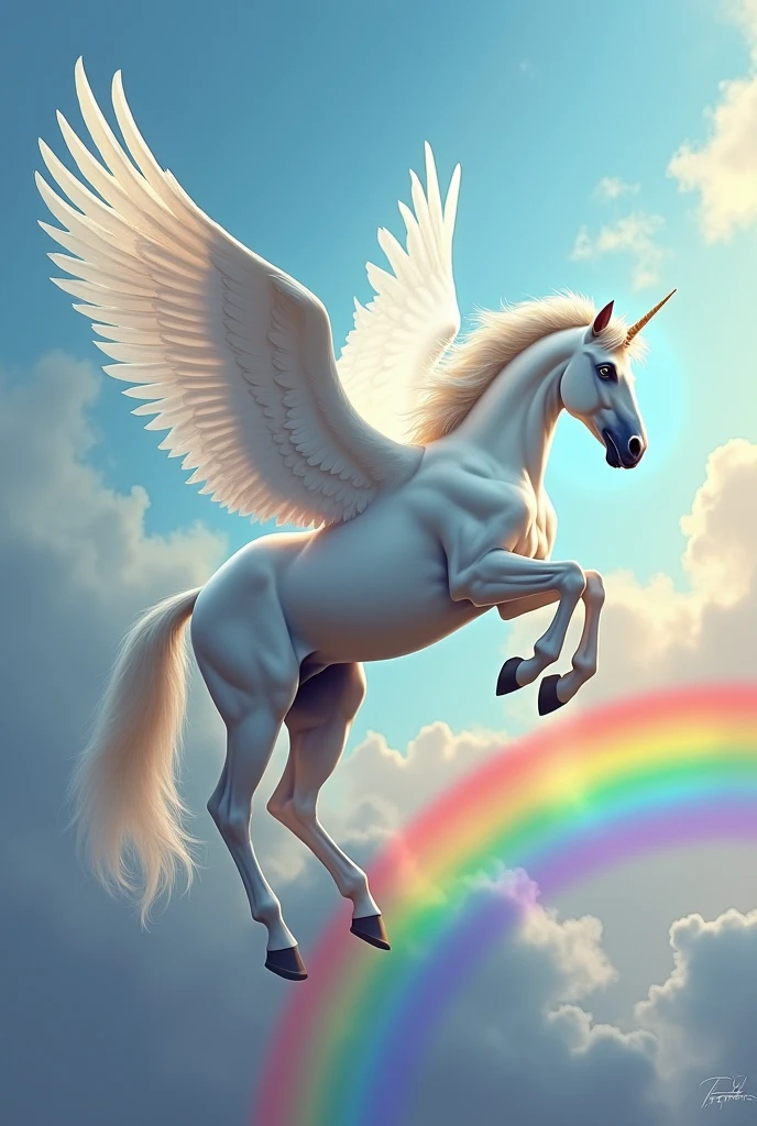 Pegasus flying over a rainbow