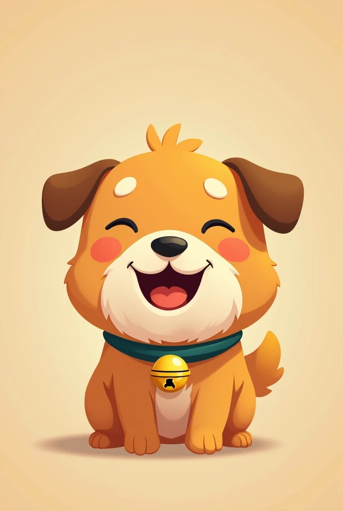 Bell、dog、No humans、neck Bell、close your eyes、Simple Background、jingle Bell、animal、animal focus, Brown background、dog、collar、^_^alone、Open your mouth、Beard、smile、Little、fat