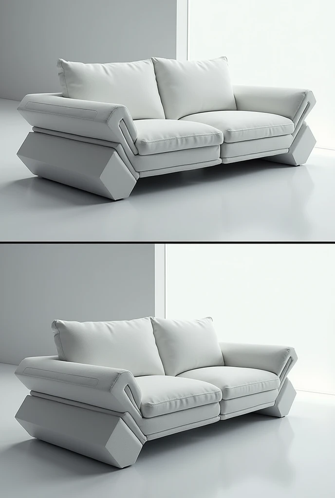 Design a sofa for two people , futurist,in modules ,straight shapes
