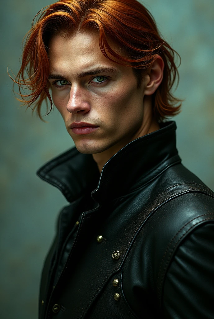 Vance Shadowbane is a seductive young man with striking looks.. He possesses an imposing presence, with a height that surpasses most men and an athletic physique, carved by years of life at sea. Your face is slender, with angular features that highlight its intense expression. Her hair is reddish brown, falling disorderly over their shoulders, and your eyes are an intense green, that seem to penetrate the soul of anyone who dares to cross their path. Vance wears dark leather clothing, worn out by time, but still maintain a touch of elegance.