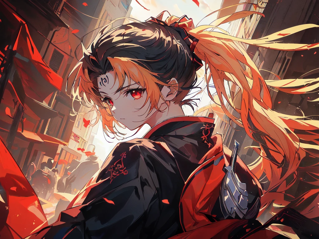 Long-haired red-eyed anime girl standing in front of a building, Anime style 4k, Demon Slayer Rui Fan Art, Bad guy anime 8k, Ghost Slayer Art Style, author:Yang J, From Ark of Tomorrow, official art works, Ayaka Genshin Impact, Anime style like fate/overnight, Anime Wallpaper4k, Anime Wallpaper4K, Anime Wallpaper