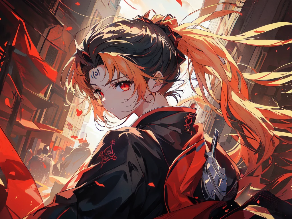 Long-haired red-eyed anime girl standing in front of a building, Anime style 4k, Demon Slayer Rui Fan Art, Bad guy anime 8k, Ghost Slayer Art Style, author:Yang J, From Ark of Tomorrow, official art works, Ayaka Genshin Impact, Anime style like fate/overnight, Anime Wallpaper4k, Anime Wallpaper4K, Anime Wallpaper