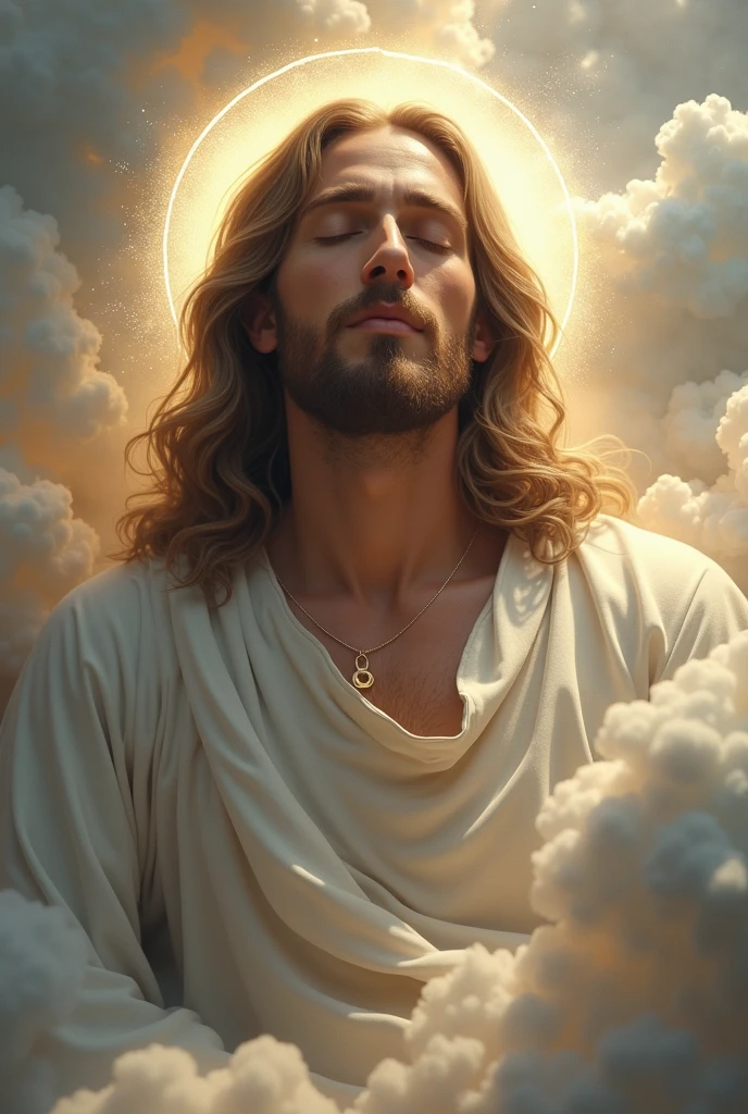 Jesus Christ laying on clouds