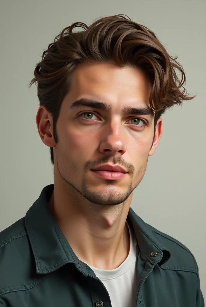 Real life man who is 1.74 normal build, 2, brown hair and eyes of an imprecise color: neither green nor brown,