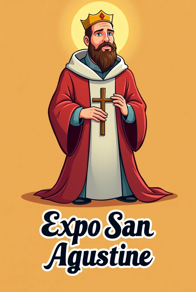 Image of Saint Augustine the Bishop in a nice cartoon drawing the only one, with a plain colorful background and with the words Expo San Agustín just like that with a nice letter design 