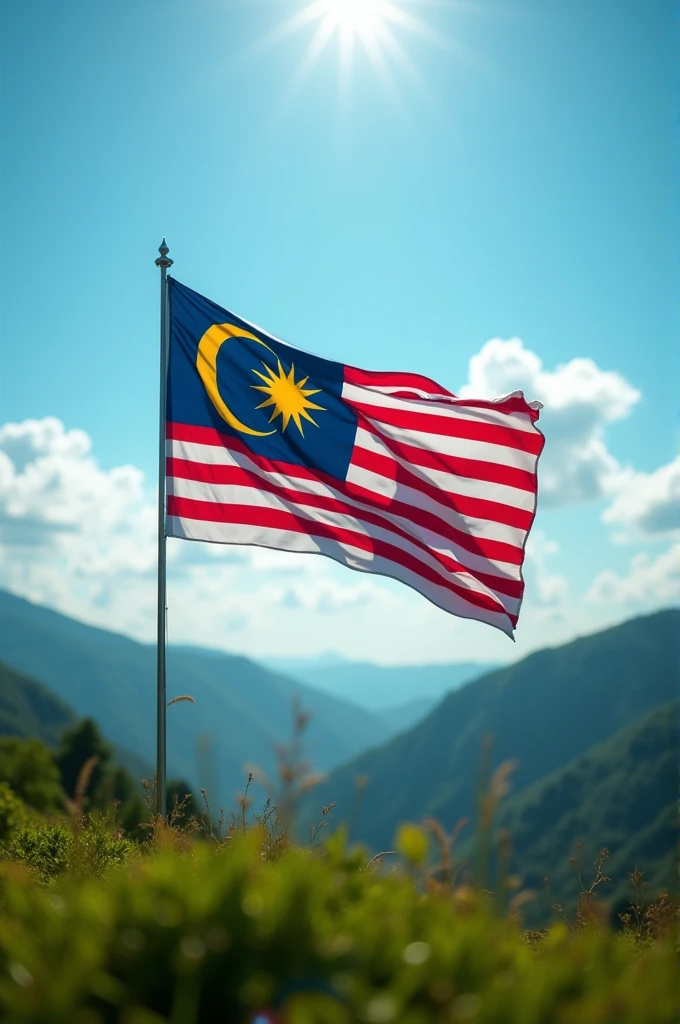 create a cinematic photo of Malaysian flag to celebrate independance day.