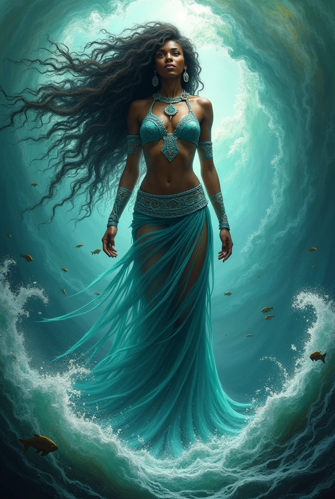 Yemanja as a full-body goddess, Showing legs