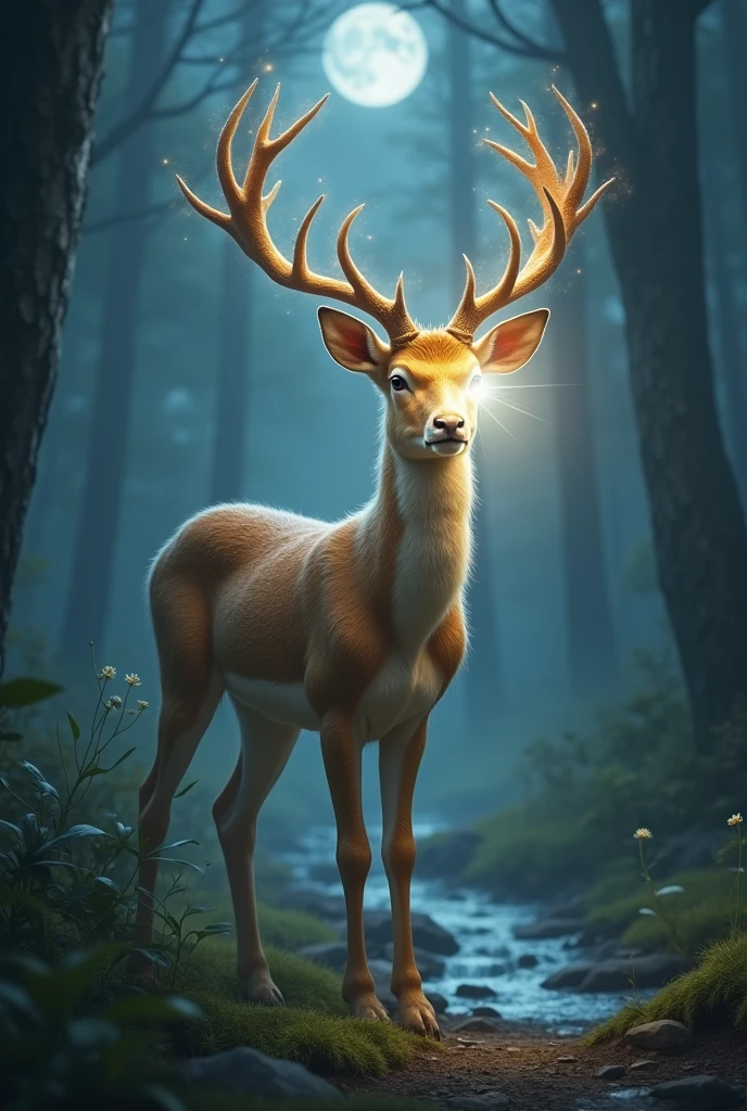 a deer with a small white light between its antlers