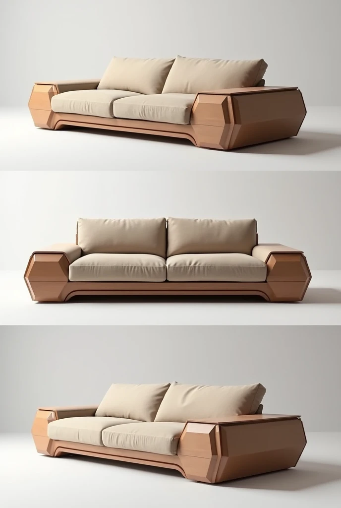 Design a sofa for two people , futurist,in modules ,straight shapes, in wood