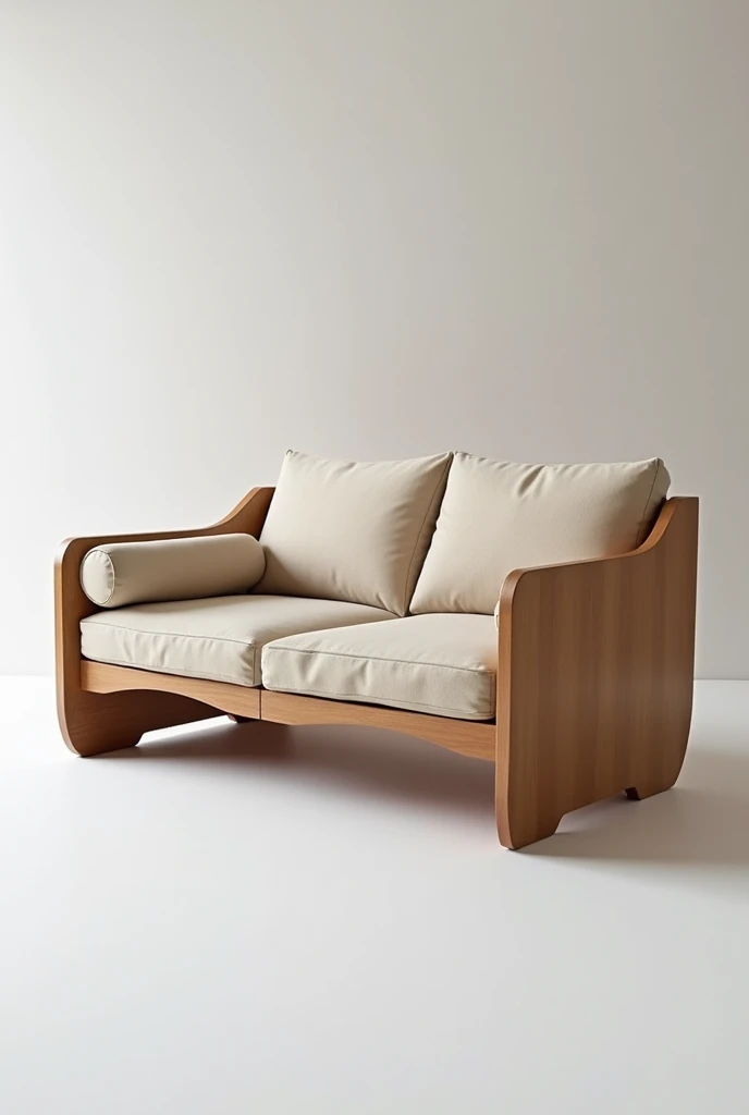 Design a sofa for two people , futurist,in modules ,straight shapes, in wood