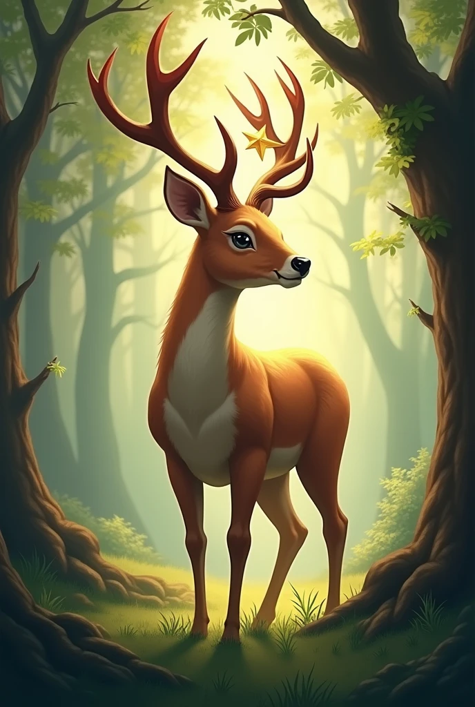 a deer with a small star between its antlers



