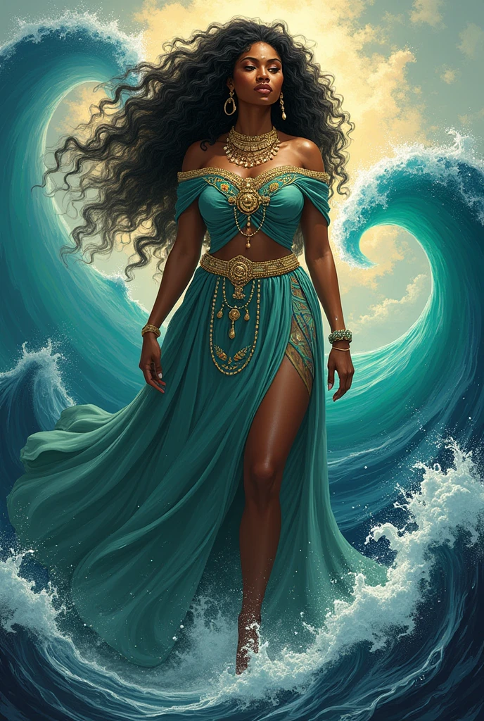 Drawing of Yemanja as a full-body goddess, Showing legs