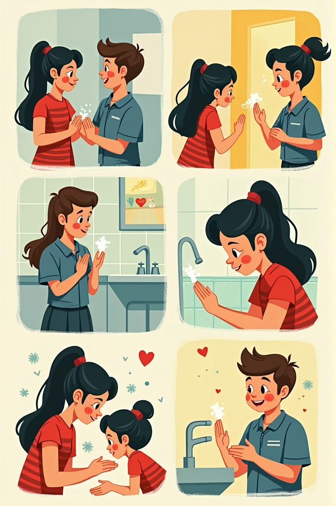 Make a comic about healthy behavior from hygiene campaigns, please