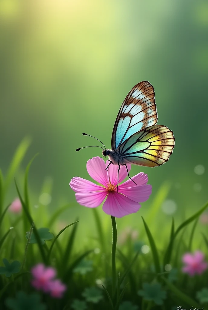 A butterfly landing on a pink 5-leaf clover