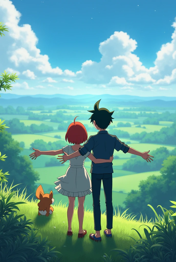Make Ash and Misty from Pokemon doing the Titanic scene.
Make misty with her short hair . Make z misty open her arms enjoying the view while Ash hugs her from behind