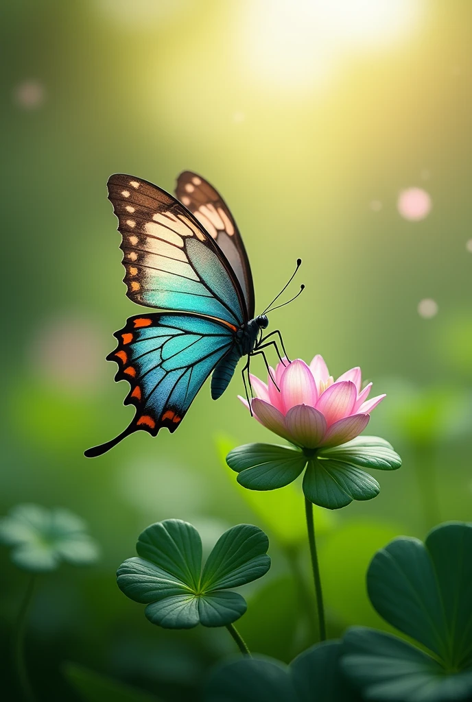 A butterfly landing on a pink 5-leaf clover, for the logo of a company called YANDÊ