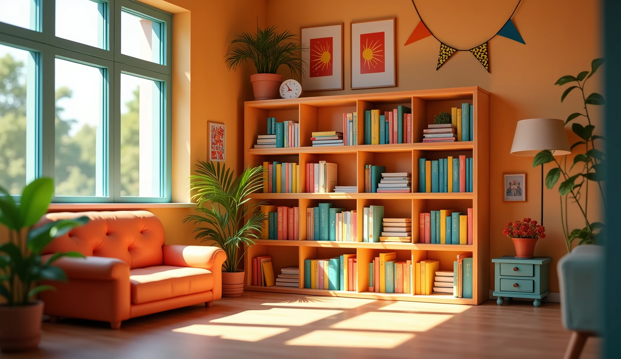 Mini library for children, In the corner, The theme is Malaysia's Independence Day., Attracts children、Inside the room