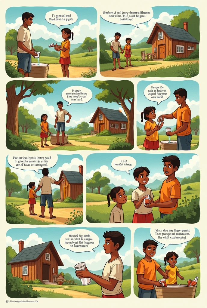 Make a comic about healthy behavior from hygiene campaigns in the community, pasturevor . Make them with text, pasture 