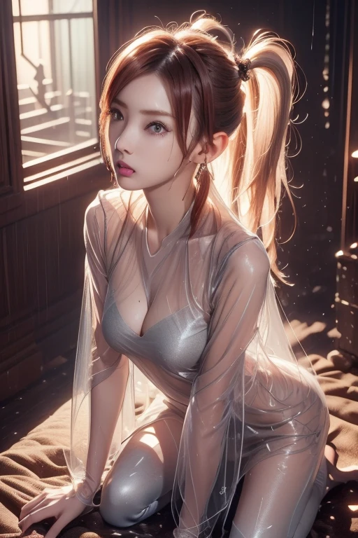 (((Anatomically correct)))、((Soaked clothes:1.8))、(It gets wet and sticks to the skin See-through clothing:1.8)、(Camera angle from the side)、High-quality work,Realistic works,Super premium graphics,8K HD CG works,high quality graphics,High-definition and exquisite CG works,10x pixels,Ultra-fine details:1.1,Advanced technical details:1.1Realistic photo effects,Interior lighting effects:1.5,natural soft light:1.5. Light effect(Virtual light effects:1.8),Ultra-high resolution,shining dress,Cang,((Dreadlocks))、(red hair),transparenthair,high detailed hair(Quality hair details:1.1)Clear eyes,Double eyelids look good,Sharp eye makeup, Create exquisite eyelash makeup, tthin eyebrows, Ultra-detailed eyes,a tall nose, lovely red lips, rosey cheeks, With delicate makeup on her face , pretty face, The face shape is perfectly proportioned,(Advanced facial details:1.1)"((Hyper-realistic)) cyborg, Sorayama-esque, ((glossy chrome body)), ((translucent glass limbs)), leather outfit, ((girl with attitude)), dynamic lighting, intricate reflections, ((edgy cyberpunk atmosphere)).,Women's artwork,Dress full body video,Reality,Amazing ,My eyes are very bri、((Random Hairstyle))、(Twin tails)、((Random Camera angle))、(Camera angle from above)、hair accessory、Amethyst hair accessory、((Red and silver gradient hair))、(Whole body shot)、Tattoo on shoulder、(5 denier shiny black stockings)
(On all fours)、((Extend your arms towards the viewer))、Bun Hair、
