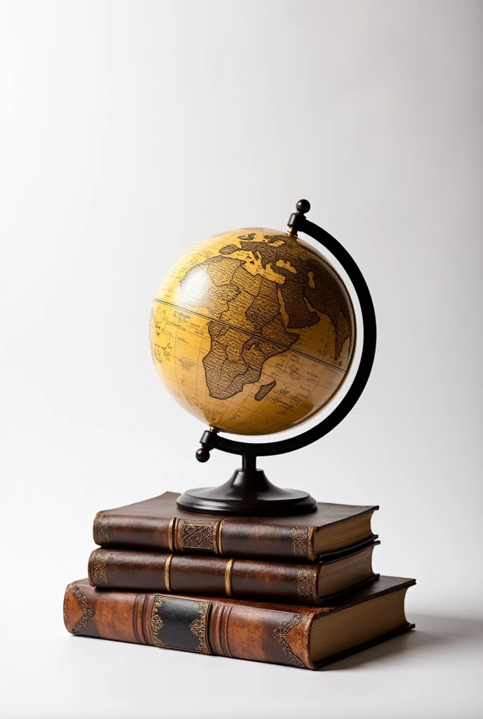 Globe with stand stands on books on white background